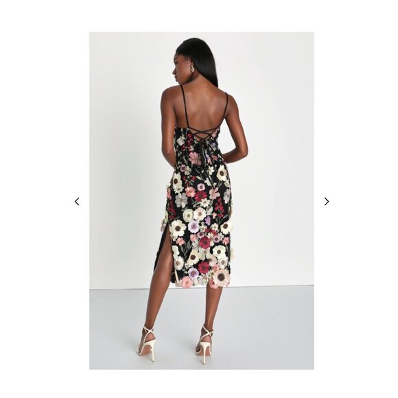 3D Floral Embroidered Lace-Up Midi Dress - Picture 2 of 11